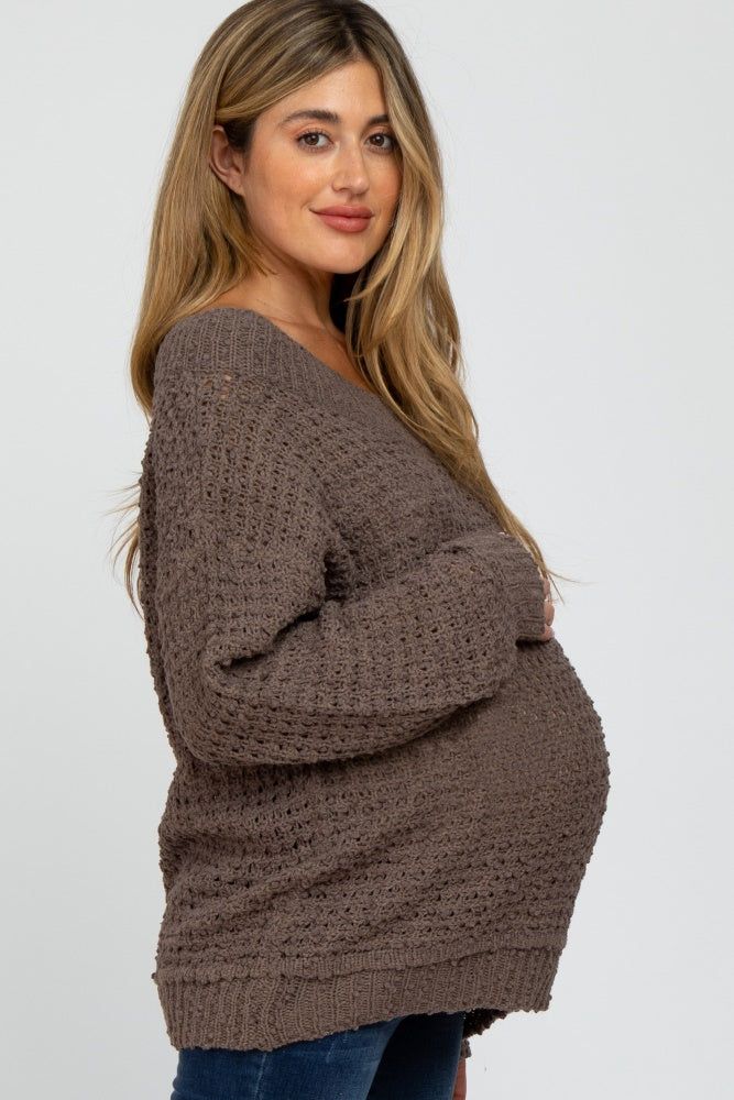 Mocha Chunky Knit Maternity Sweater sold by Pinkblush product image thumbnail 2