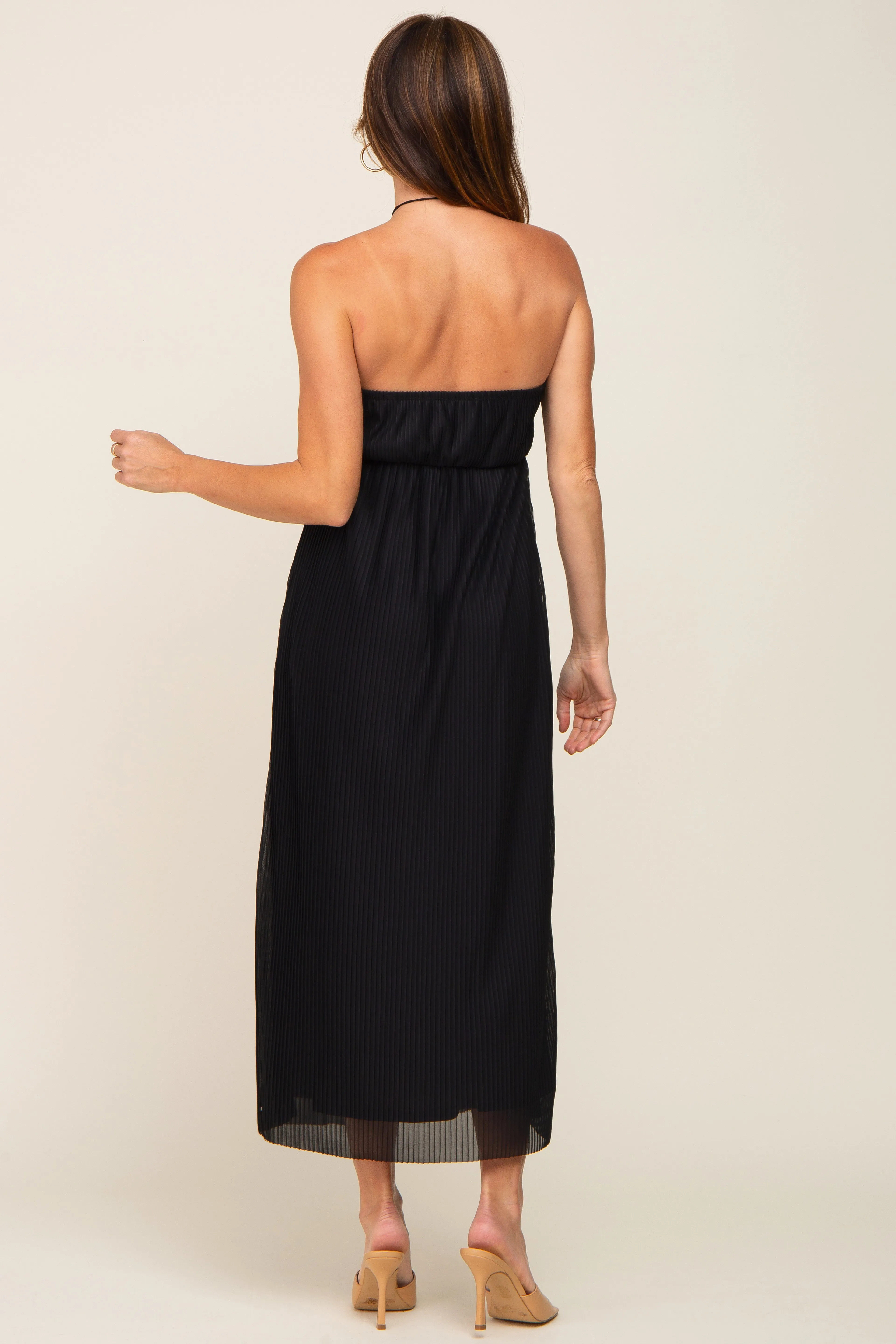 Black Pleated Cross Front Halter Midi Dress sold by Pinkblush product image thumbnail 3
