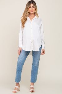 White Satin Button Up Maternity Blouse sold by Pinkblush
