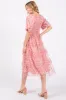 Pink Floral Tulle Smocked Ruffle Tiered Midi Dress sold by Pinkblush