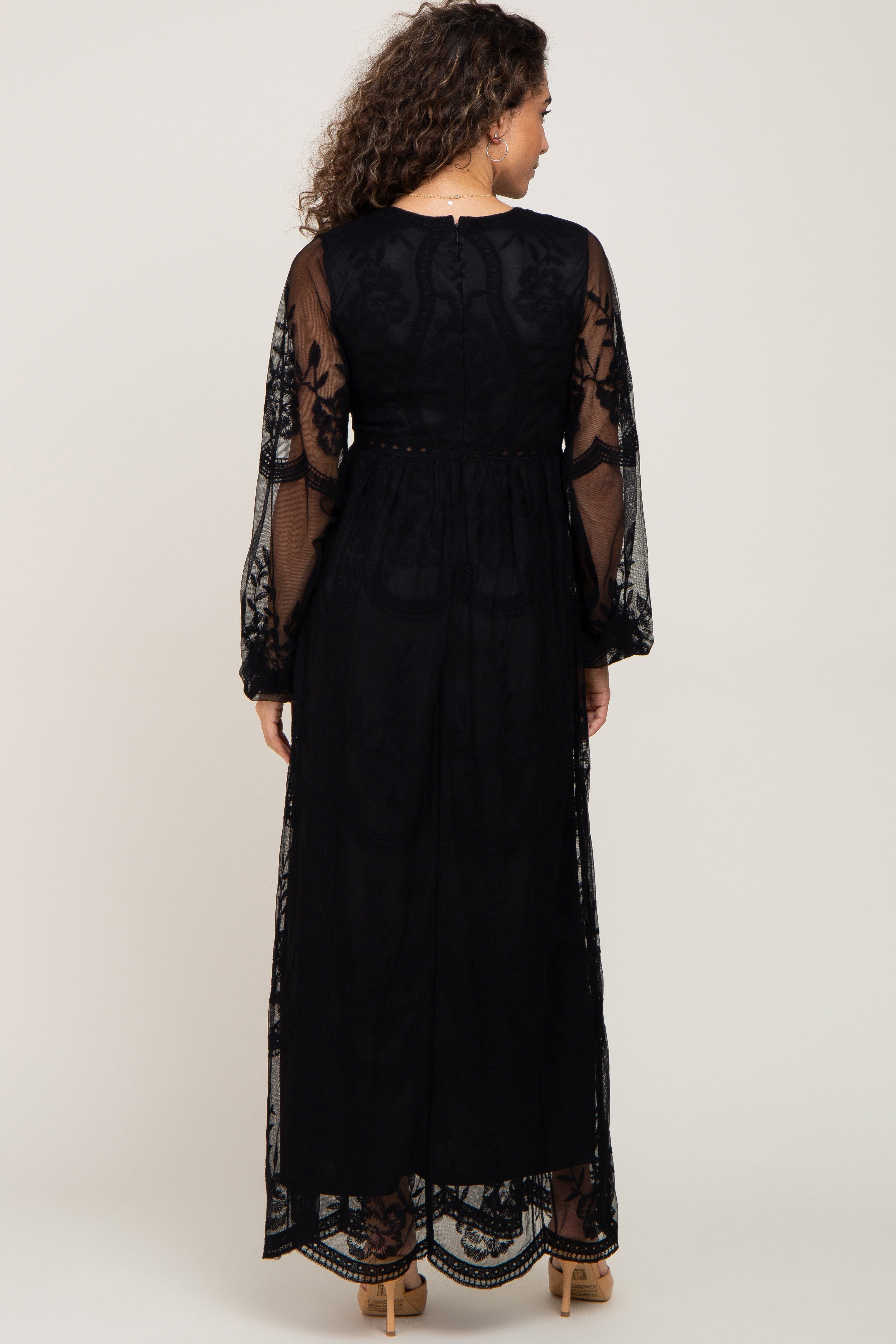 PinkBlush Black Lace Mesh Overlay Long Sleeve Maxi Dress sold by Pinkblush product image thumbnail 3