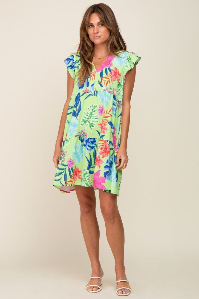 Mint Green Tropical Floral Print Dress sold by Pinkblush product image thumbnail 5