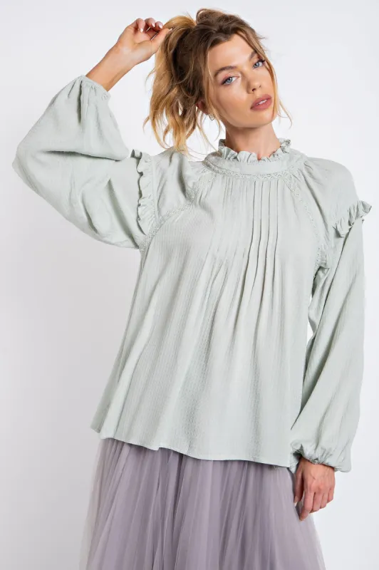 Sage Textured Crepe Loose Fit Blouse sold by Pinkblush