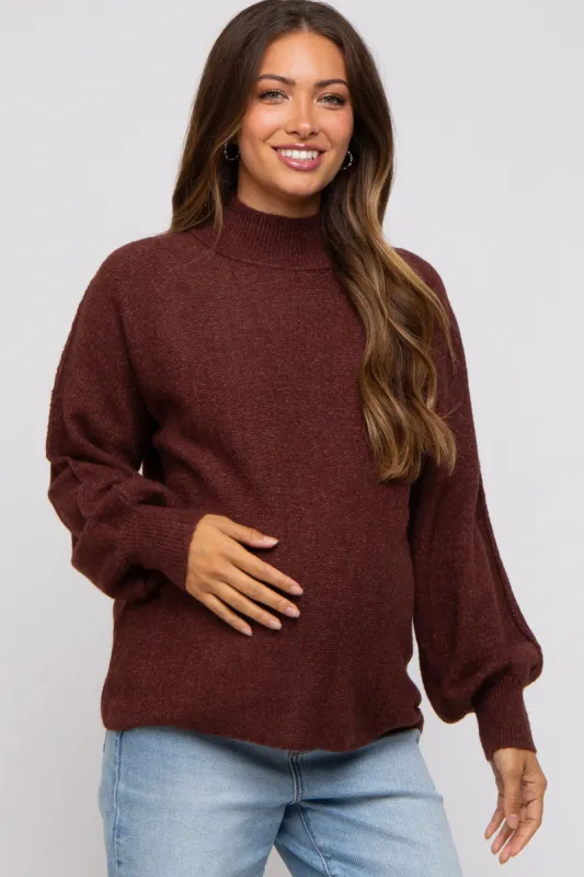 Brown Mock Neck Maternity Sweater sold by Pinkblush