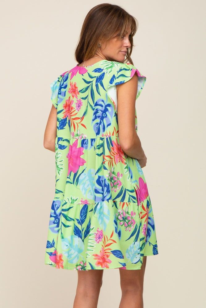 Mint Green Tropical Floral Print Dress sold by Pinkblush product image thumbnail 3