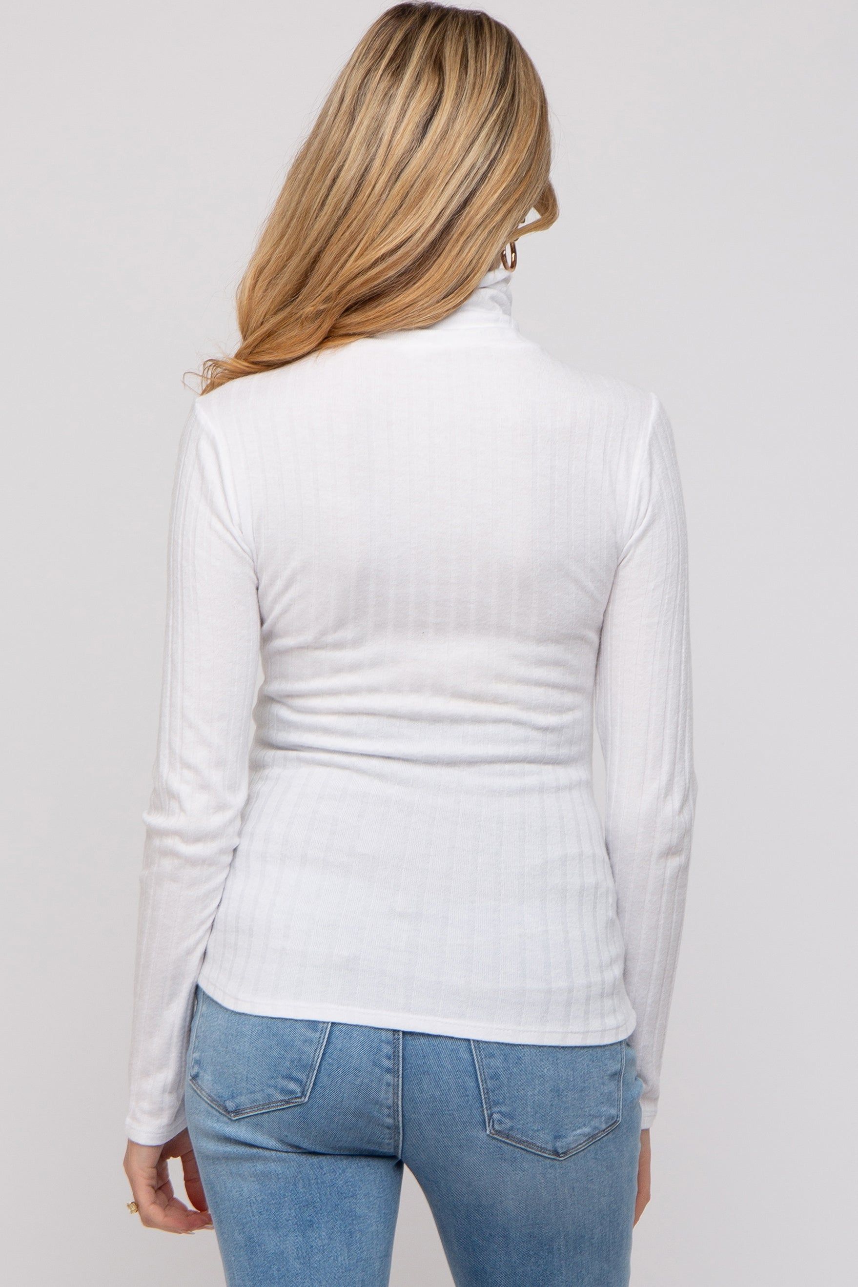 Ivory Ribbed Long Sleeve Maternity Turtle Neck Top sold by Pinkblush product image thumbnail 3