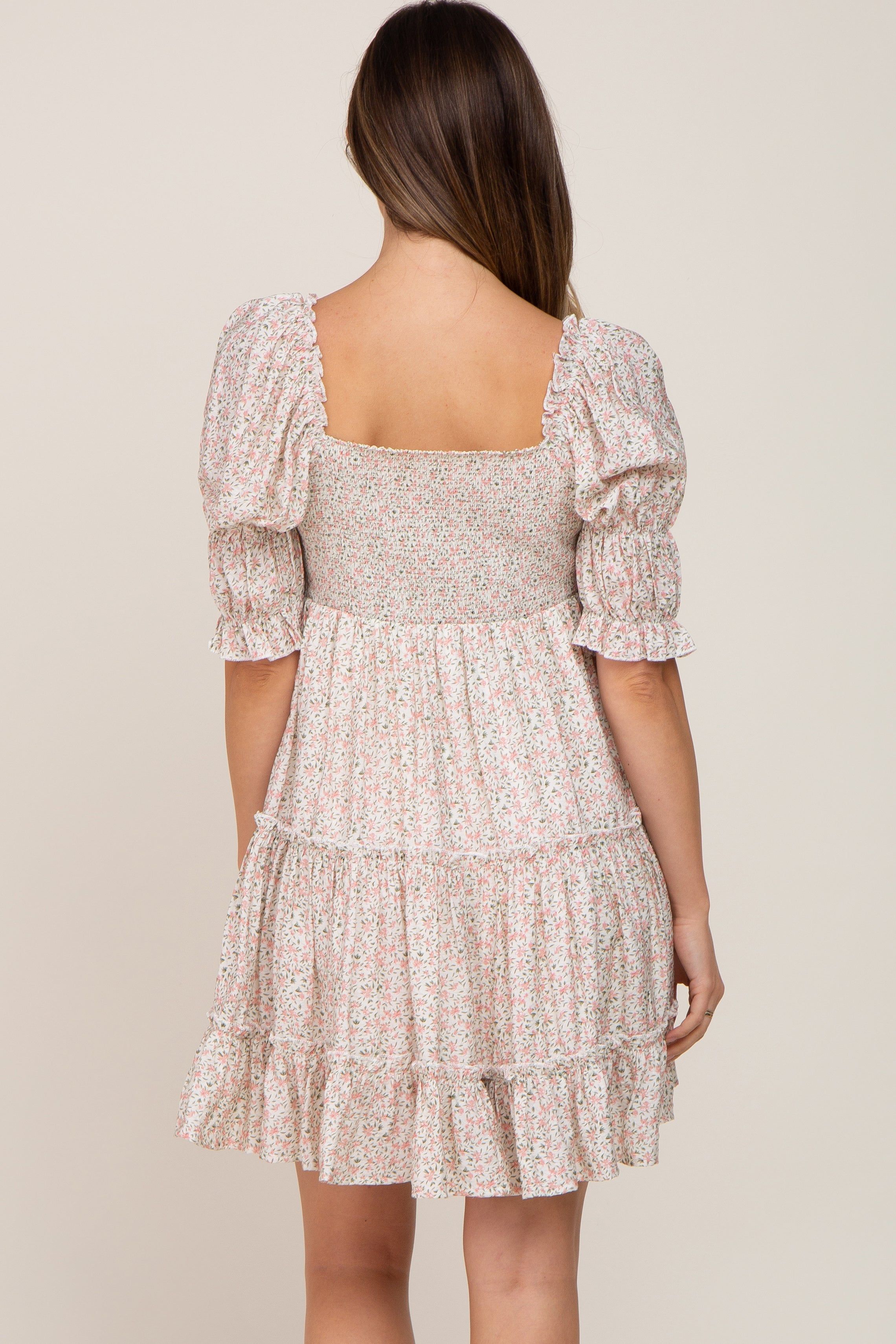 Ivory Floral Square Neck Ruffle Tiered Maternity Dress sold by Pinkblush product image thumbnail 3