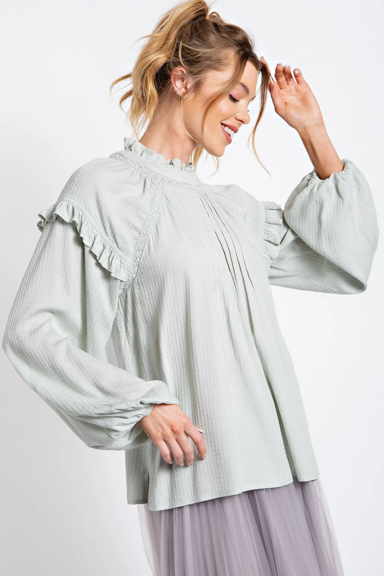 Sage Textured Crepe Loose Fit Blouse sold by Pinkblush product image thumbnail 2