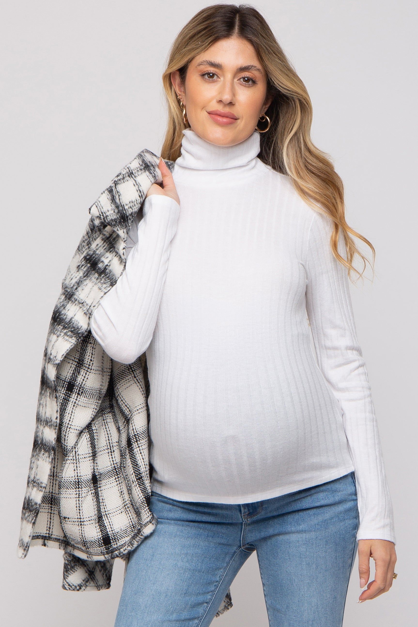 Ivory Ribbed Long Sleeve Maternity Turtle Neck Top sold by Pinkblush