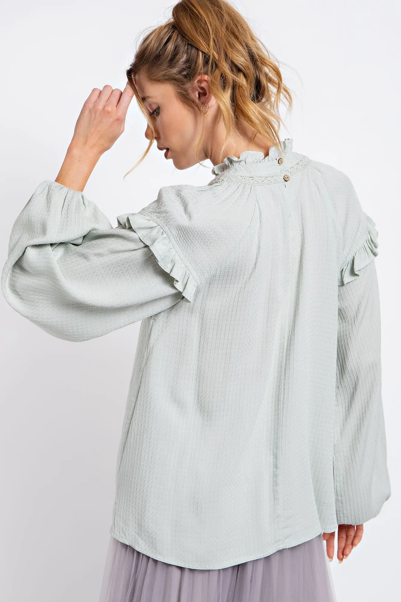 Sage Textured Crepe Loose Fit Blouse sold by Pinkblush product image thumbnail 3
