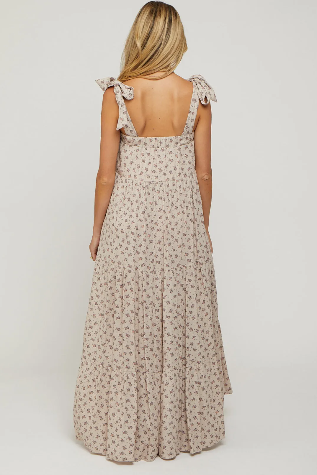 Taupe Floral Shoulder Tie Maternity Maxi Dress sold by Pinkblush product image thumbnail 3