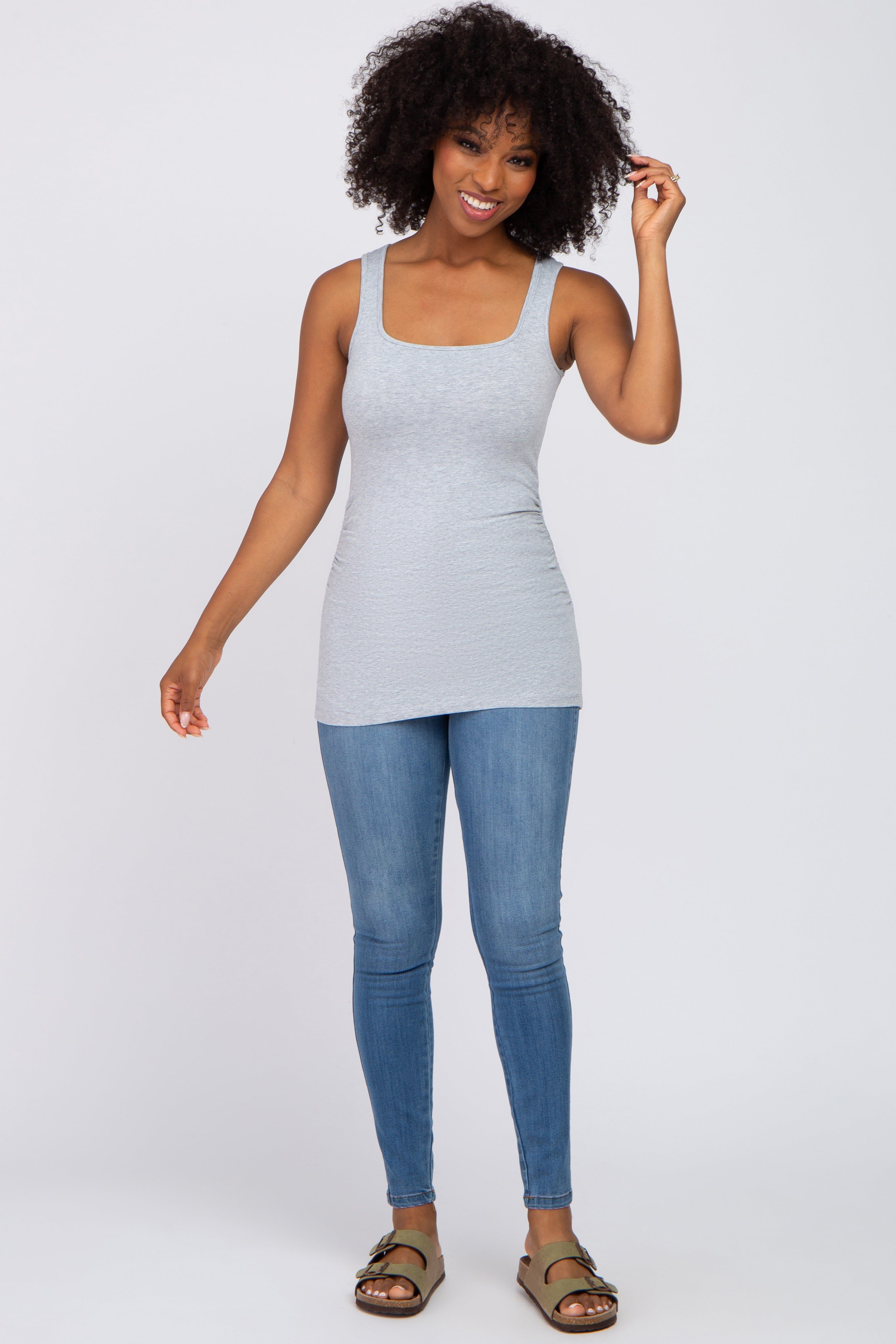 Heather Grey Ruched Tank Top sold by Pinkblush product image thumbnail 4