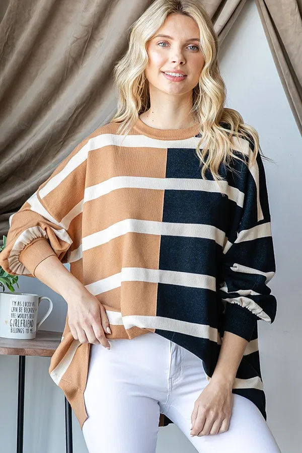 Mocha Striped Colorblock Dolman Knit Top sold by Pinkblush product image thumbnail 2
