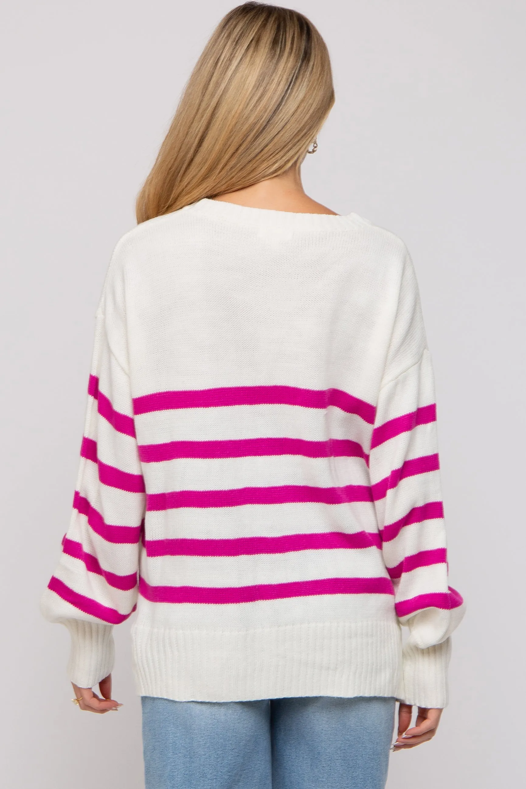 Fuchsia Striped Oversized Side Slit Maternity Sweater sold by Pinkblush product image thumbnail 4
