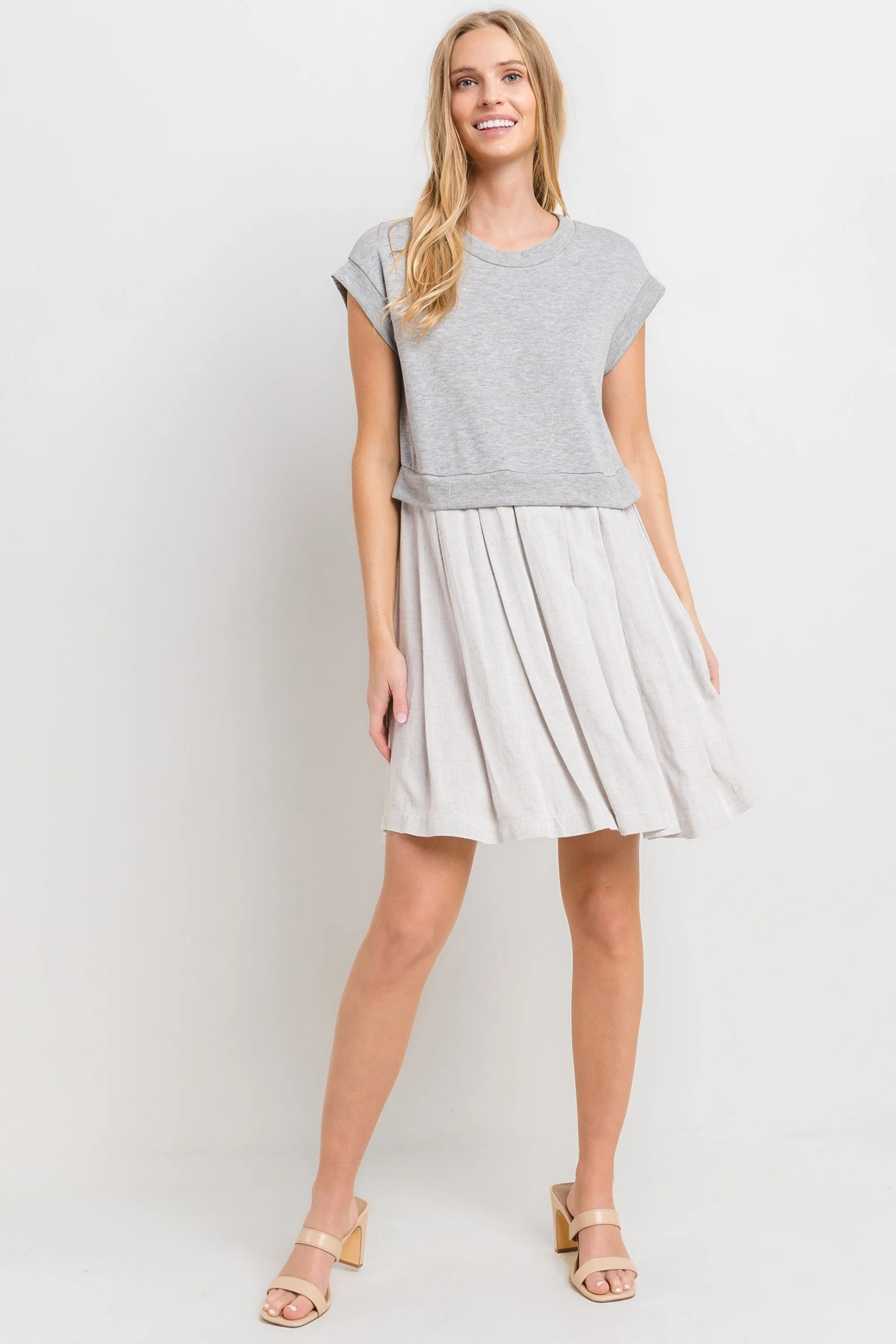 Grey Contrast Pleated Mini Dress sold by Pinkblush product image thumbnail 4
