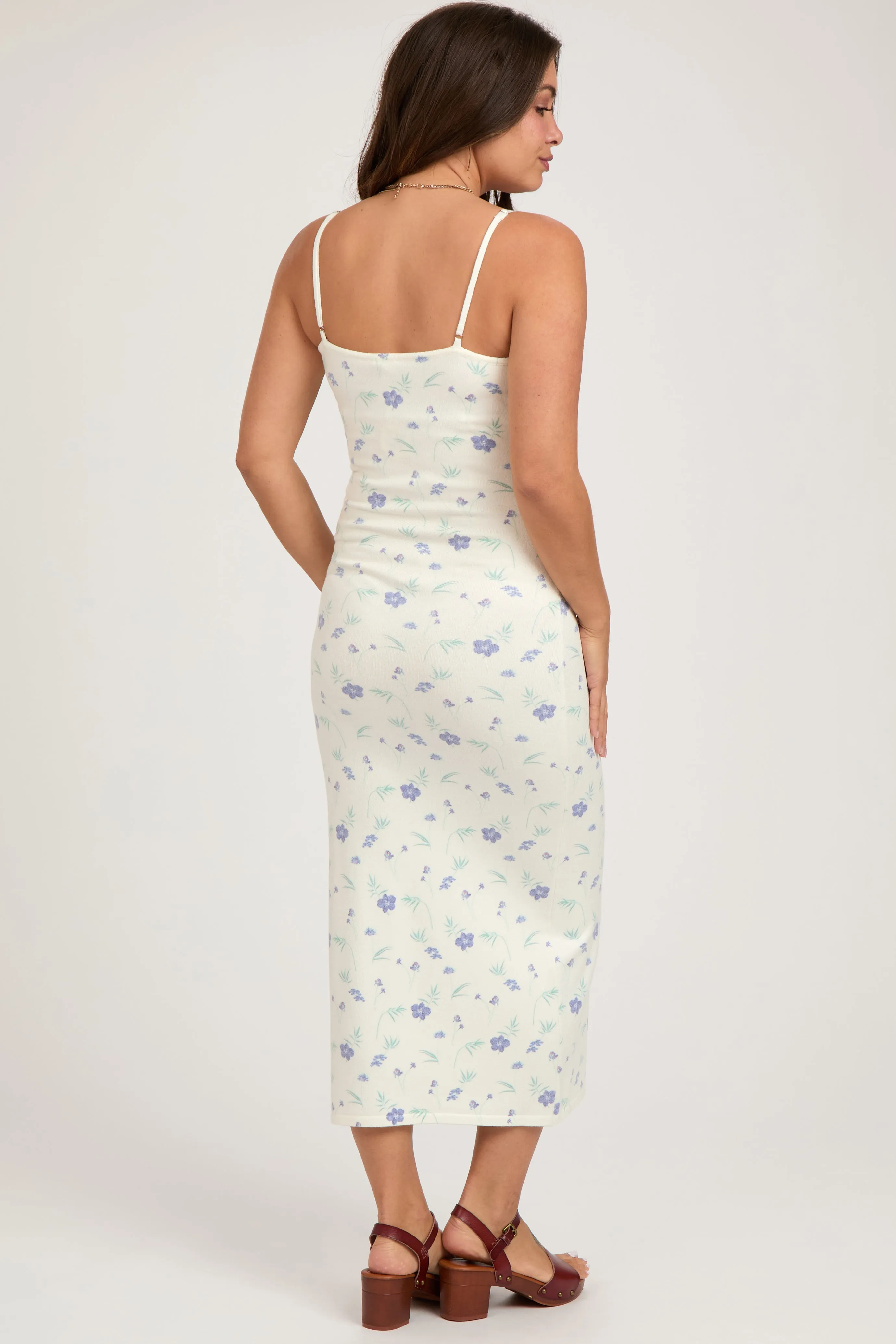 White Ultra Soft Knit Floral Sleeveless Maternity Midi Dress sold by Pinkblush product image thumbnail 4