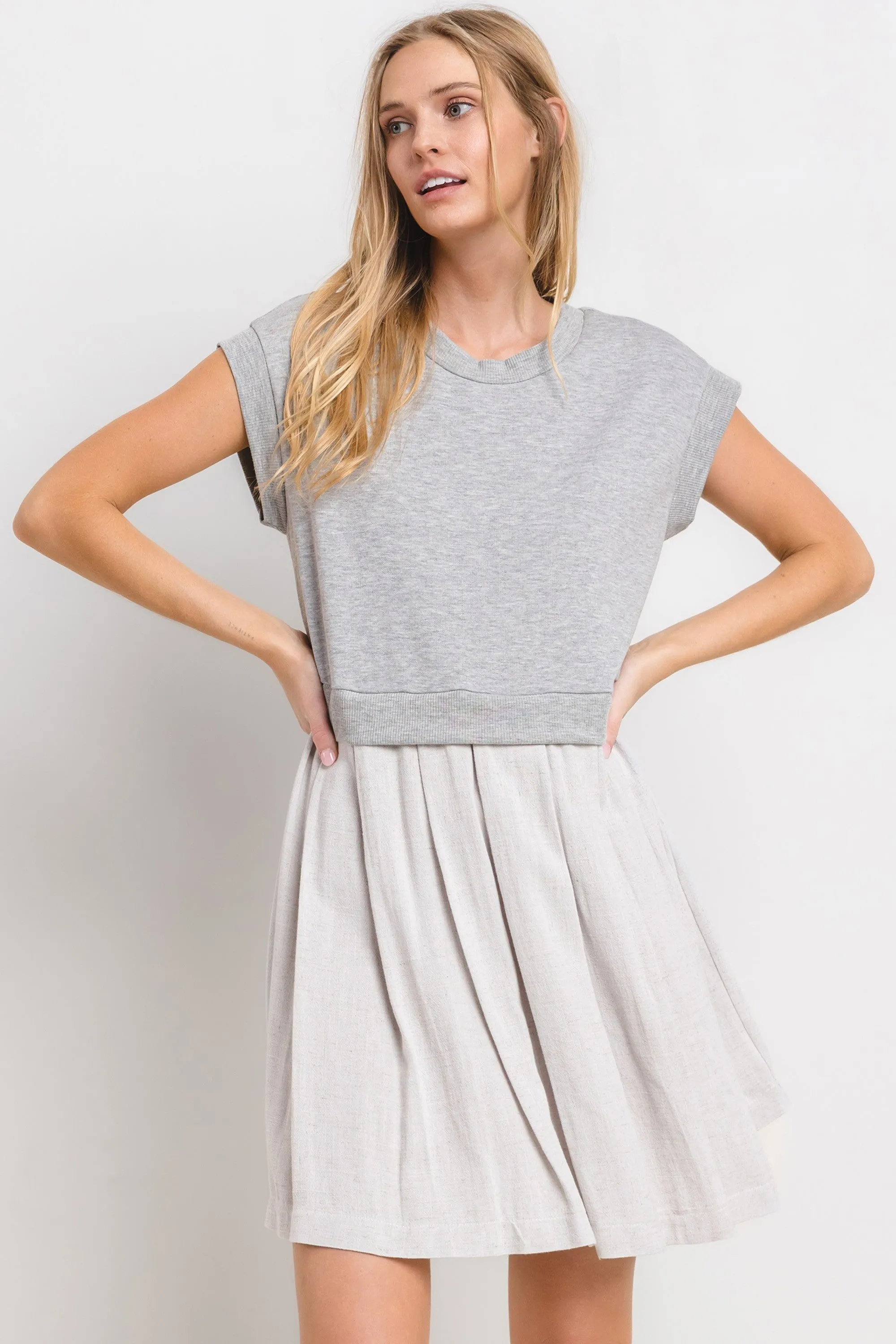 Grey Contrast Pleated Mini Dress sold by Pinkblush