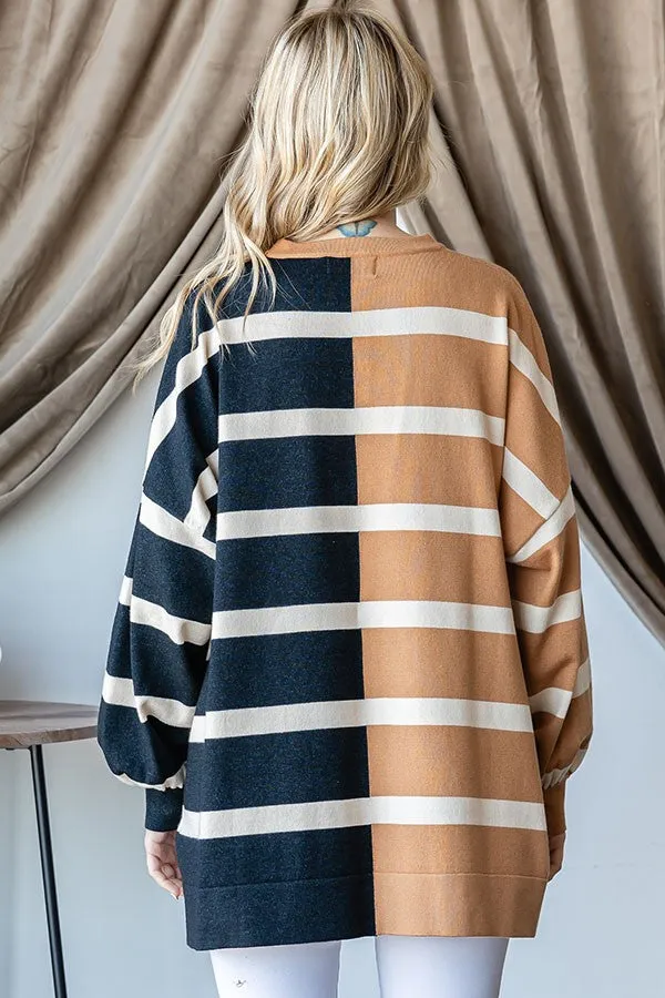 Mocha Striped Colorblock Dolman Knit Top sold by Pinkblush product image thumbnail 3