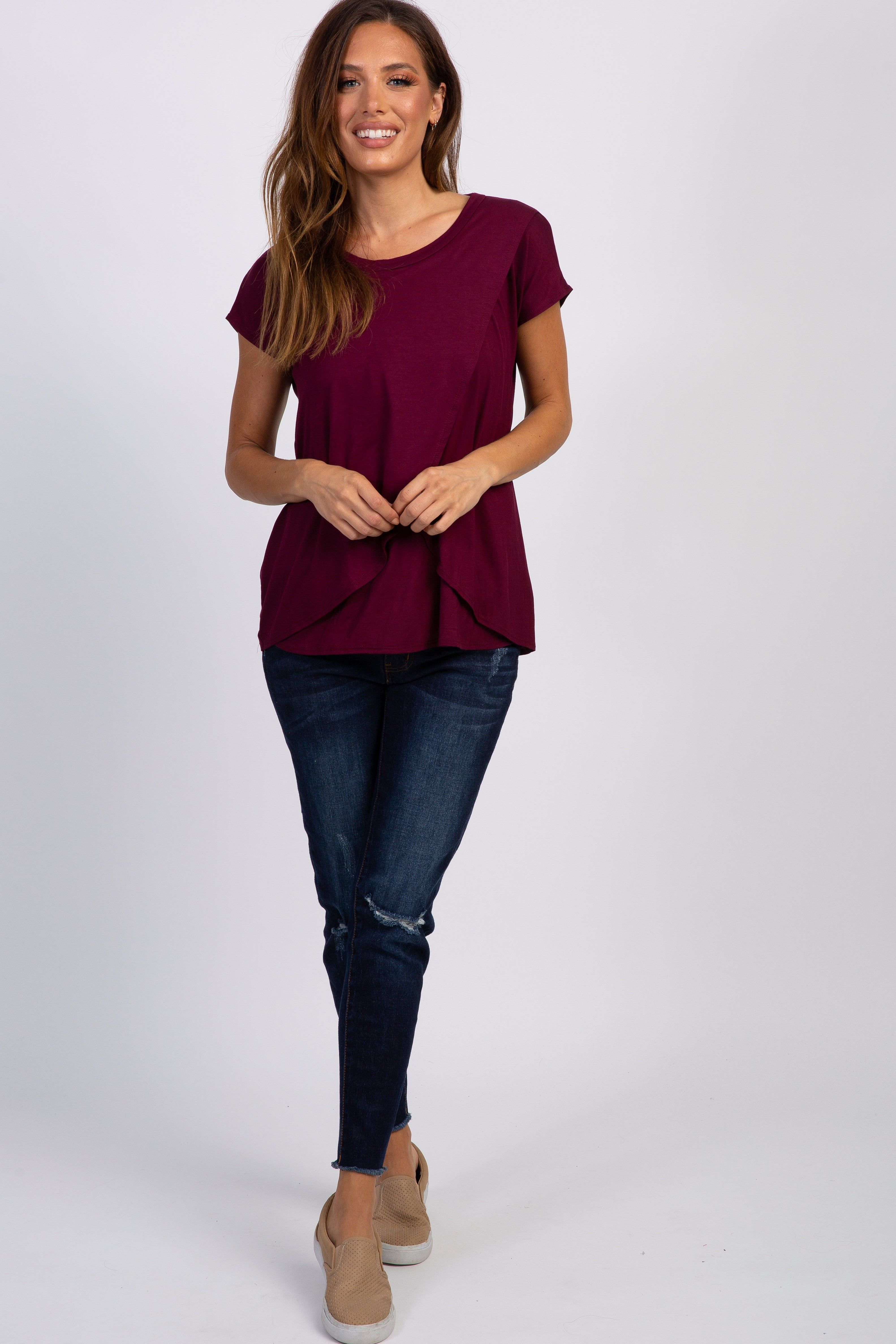 PinkBlush Burgundy Layered Wrap Front Nursing Top sold by Pinkblush product image thumbnail 4