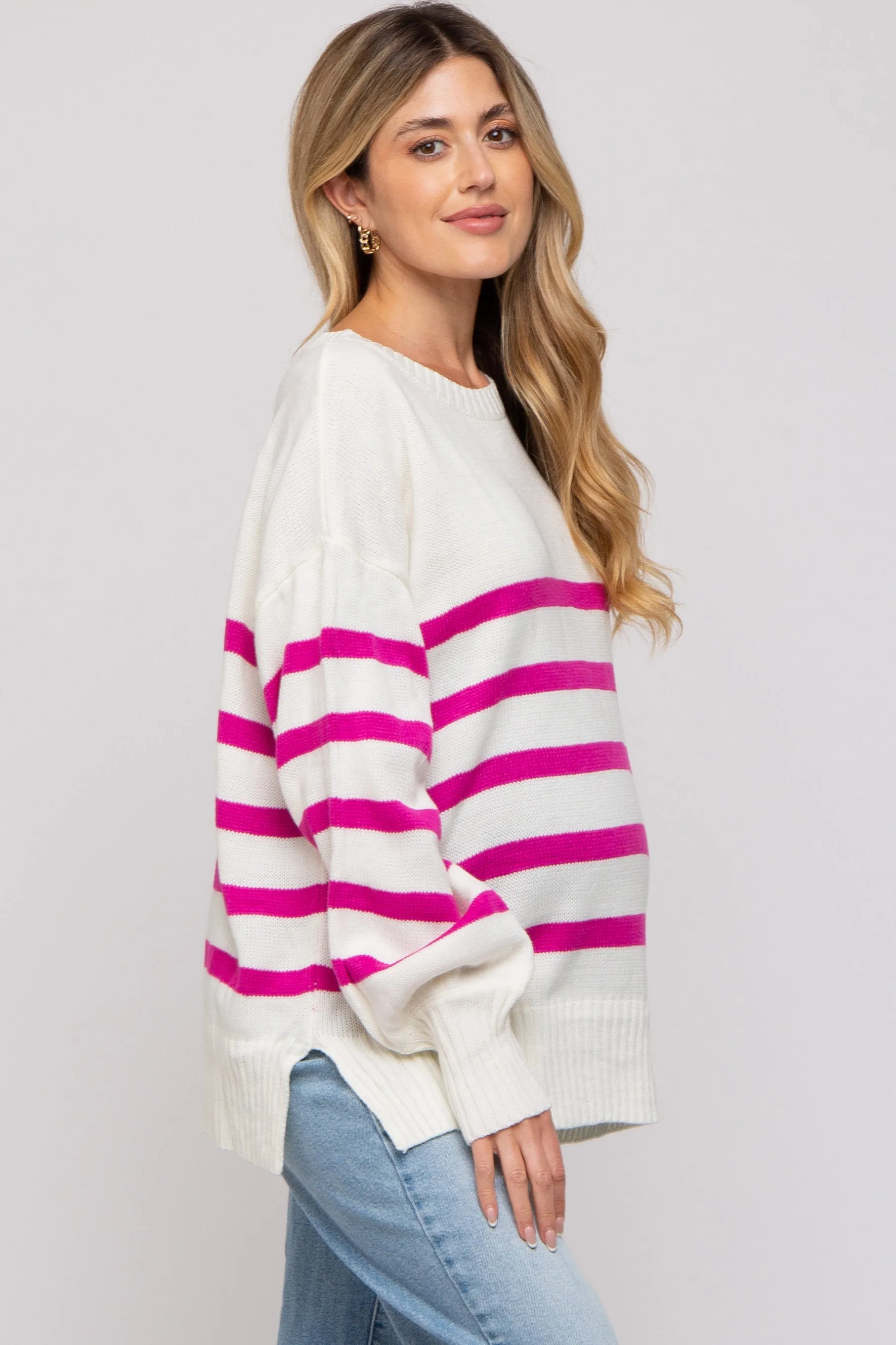 Fuchsia Striped Oversized Side Slit Maternity Sweater sold by Pinkblush product image thumbnail 3