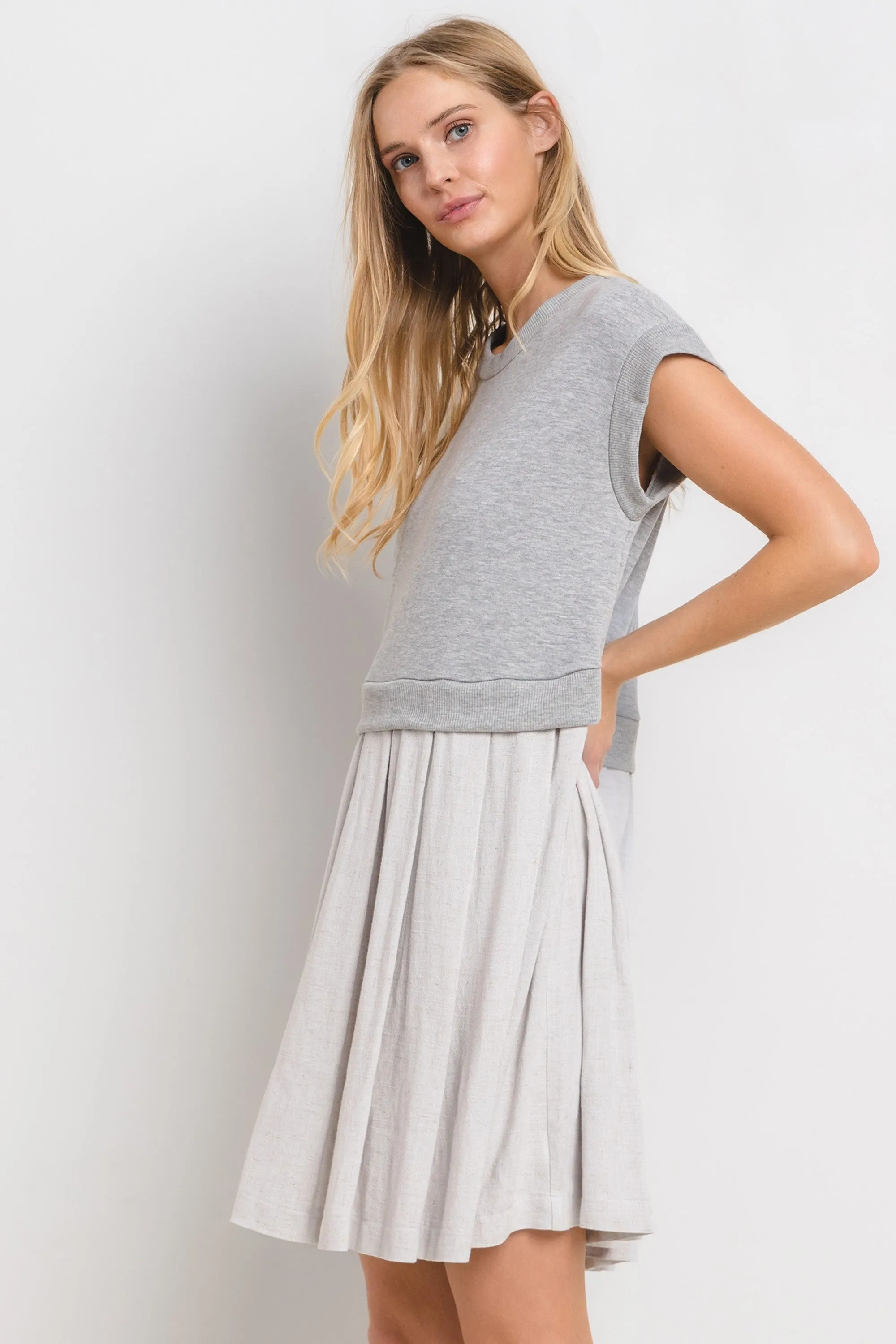 Grey Contrast Pleated Mini Dress sold by Pinkblush product image thumbnail 2