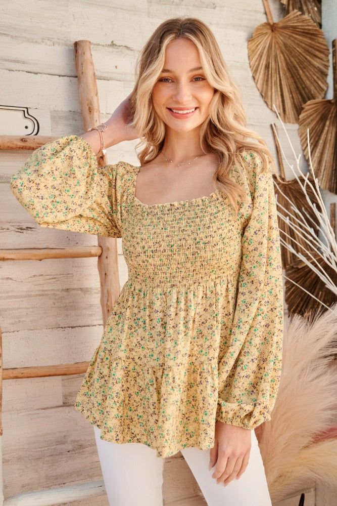 Yellow Floral Long Sleeve Blouse sold by Pinkblush product image thumbnail 2