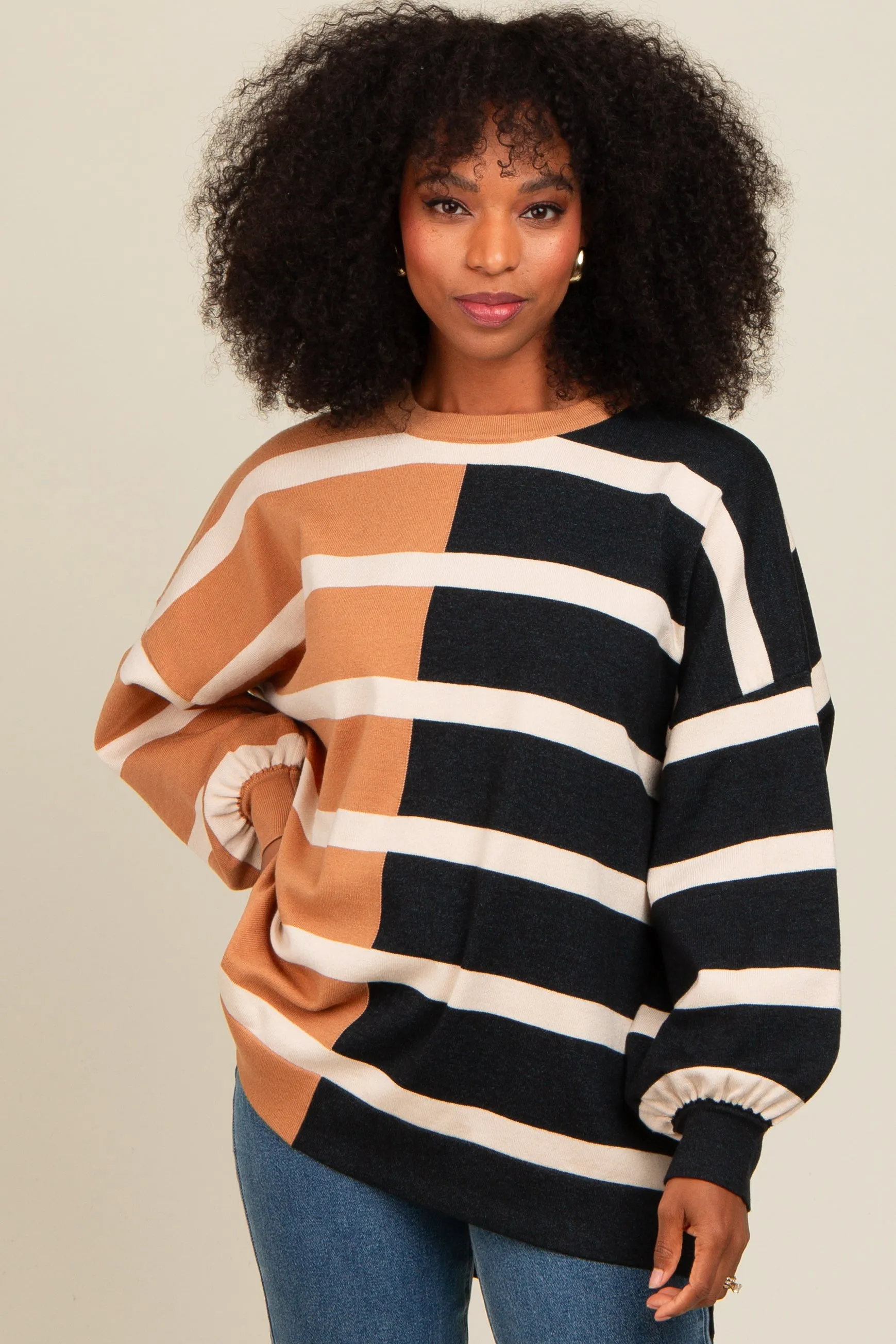 Mocha Striped Colorblock Dolman Knit Top sold by Pinkblush product image thumbnail 4