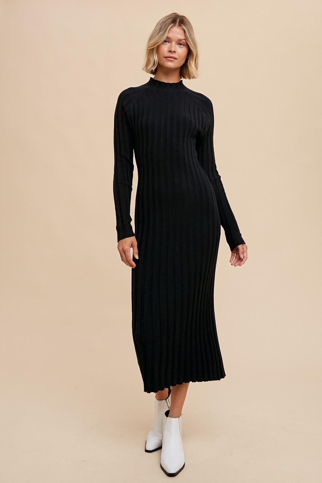 Black Ribbed Turtle Neck Midi Dress sold by Pinkblush product image thumbnail 2