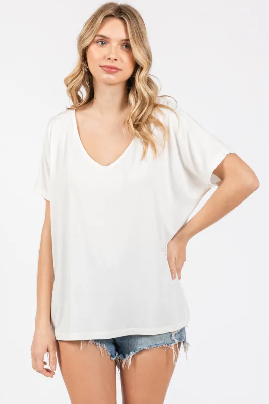 Ivory Short Dolman Sleeve V-Neck Top sold by Pinkblush