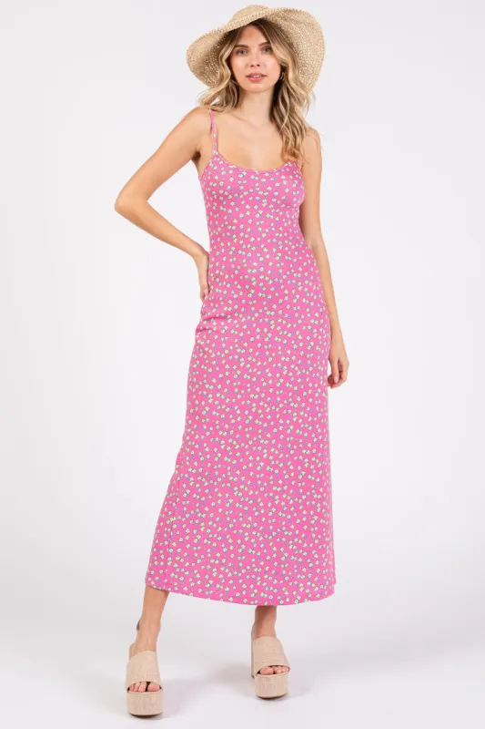 Fuchsia Floral Sleeveless Midi Dress sold by Pinkblush