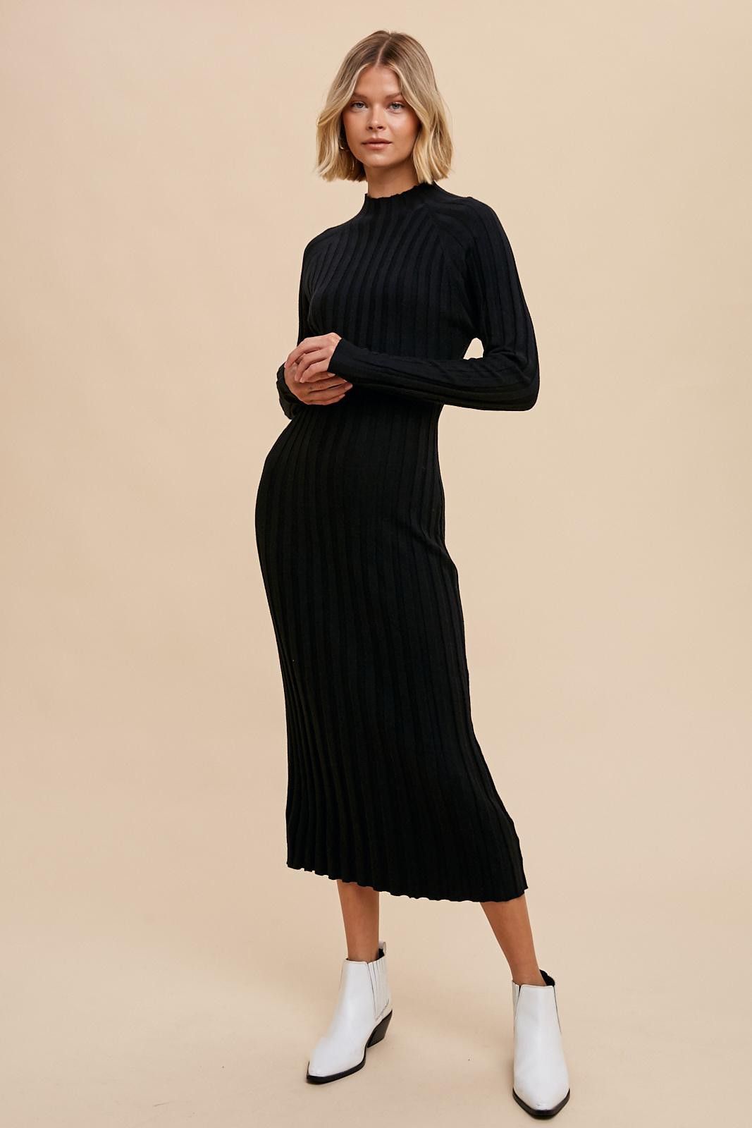 Black Ribbed Turtle Neck Midi Dress sold by Pinkblush product image thumbnail 3
