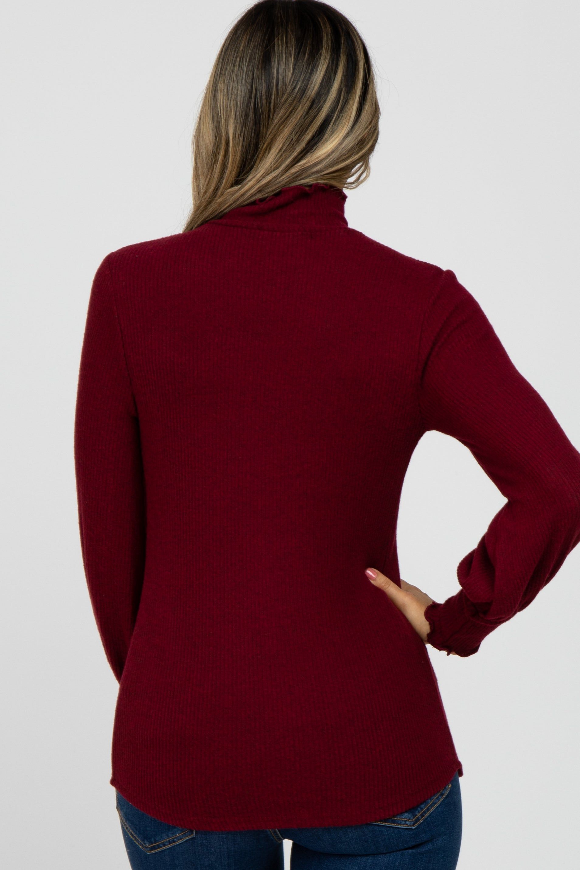 Burgundy Brushed Ribbed Mock Neck Top sold by Pinkblush product image thumbnail 4