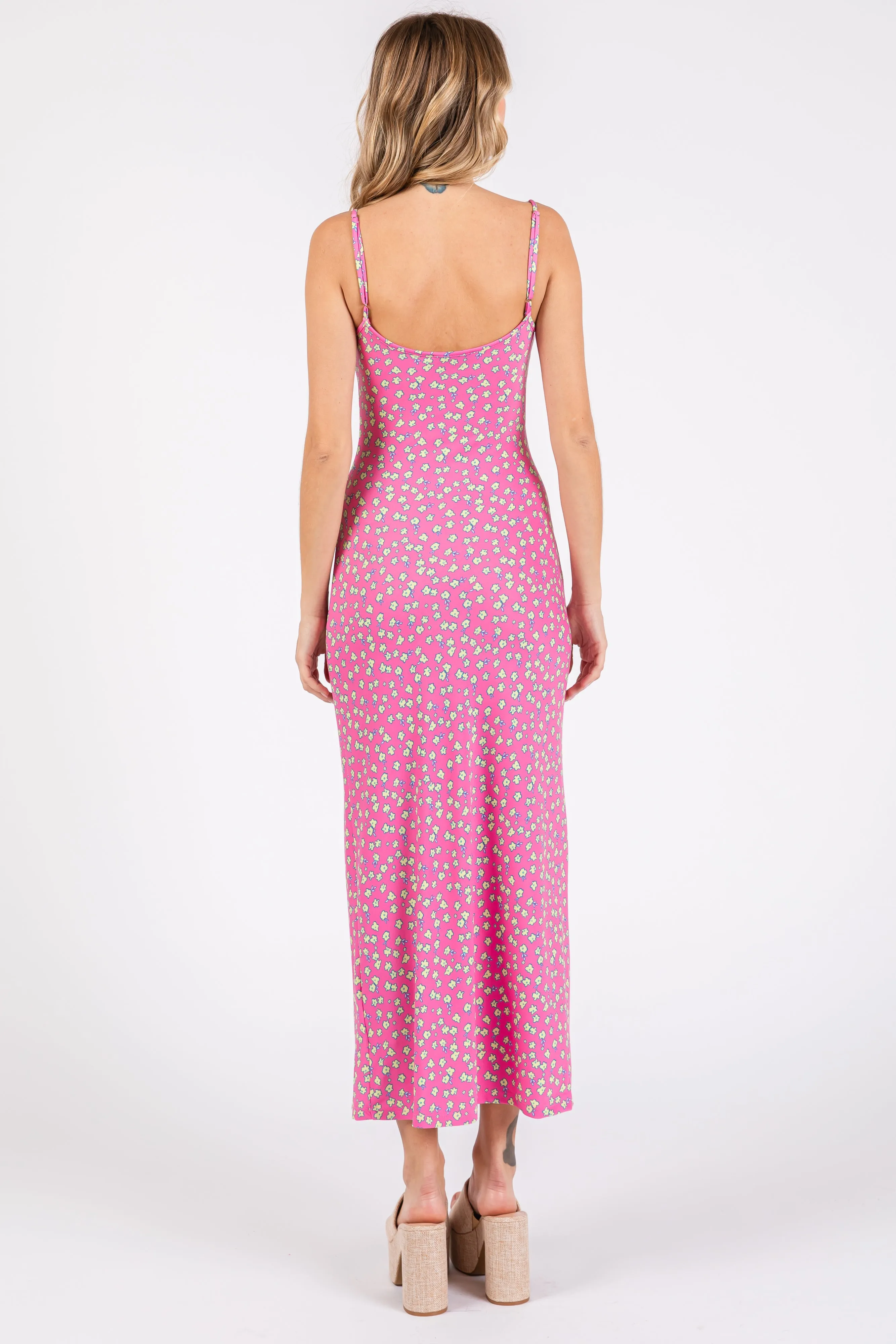 Fuchsia Floral Sleeveless Midi Dress sold by Pinkblush product image thumbnail 4