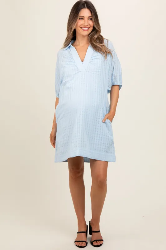 Light Blue Monochrome Striped Maternity Dress sold by Pinkblush