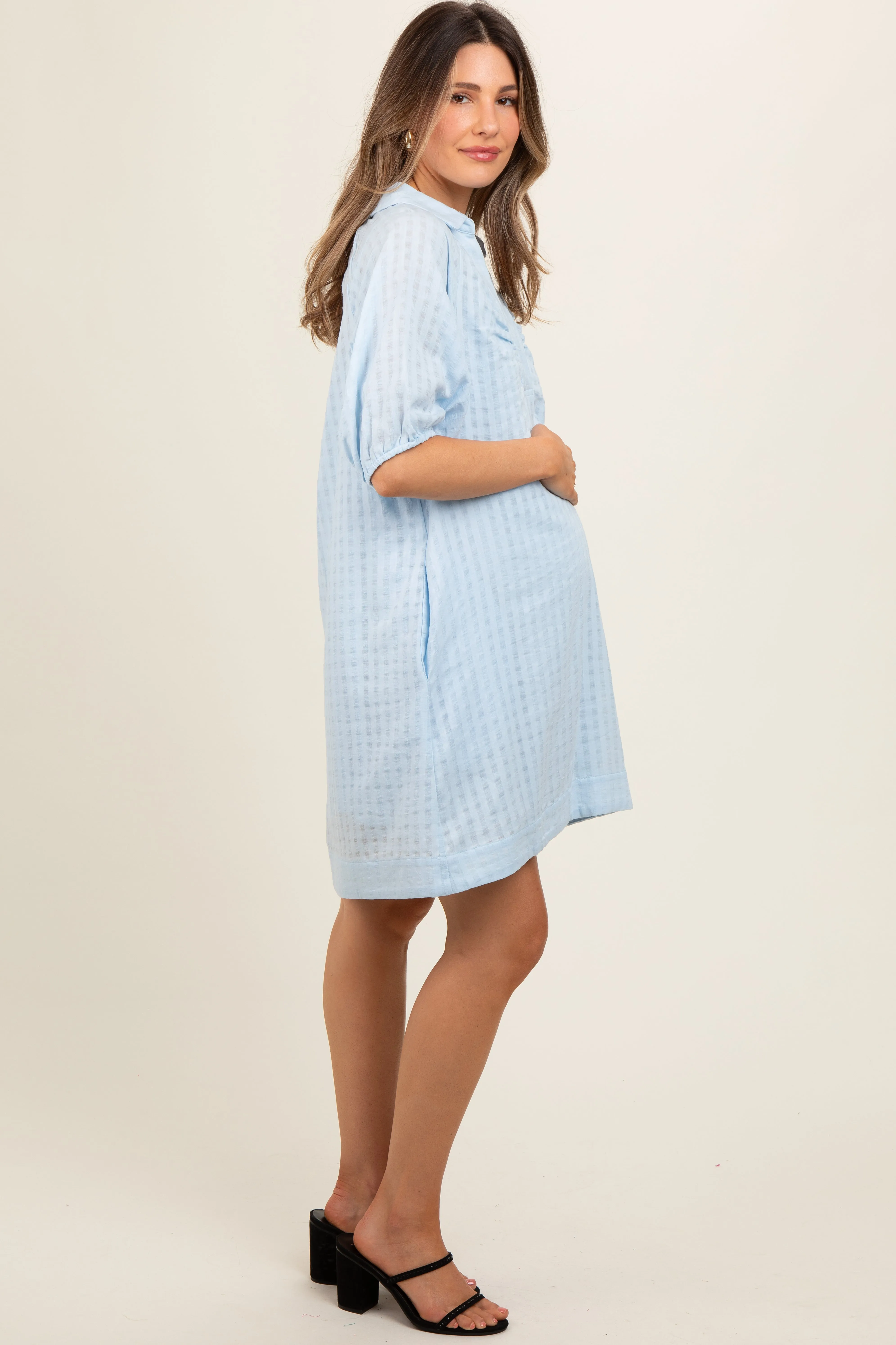 Light Blue Monochrome Striped Maternity Dress sold by Pinkblush product image thumbnail 2