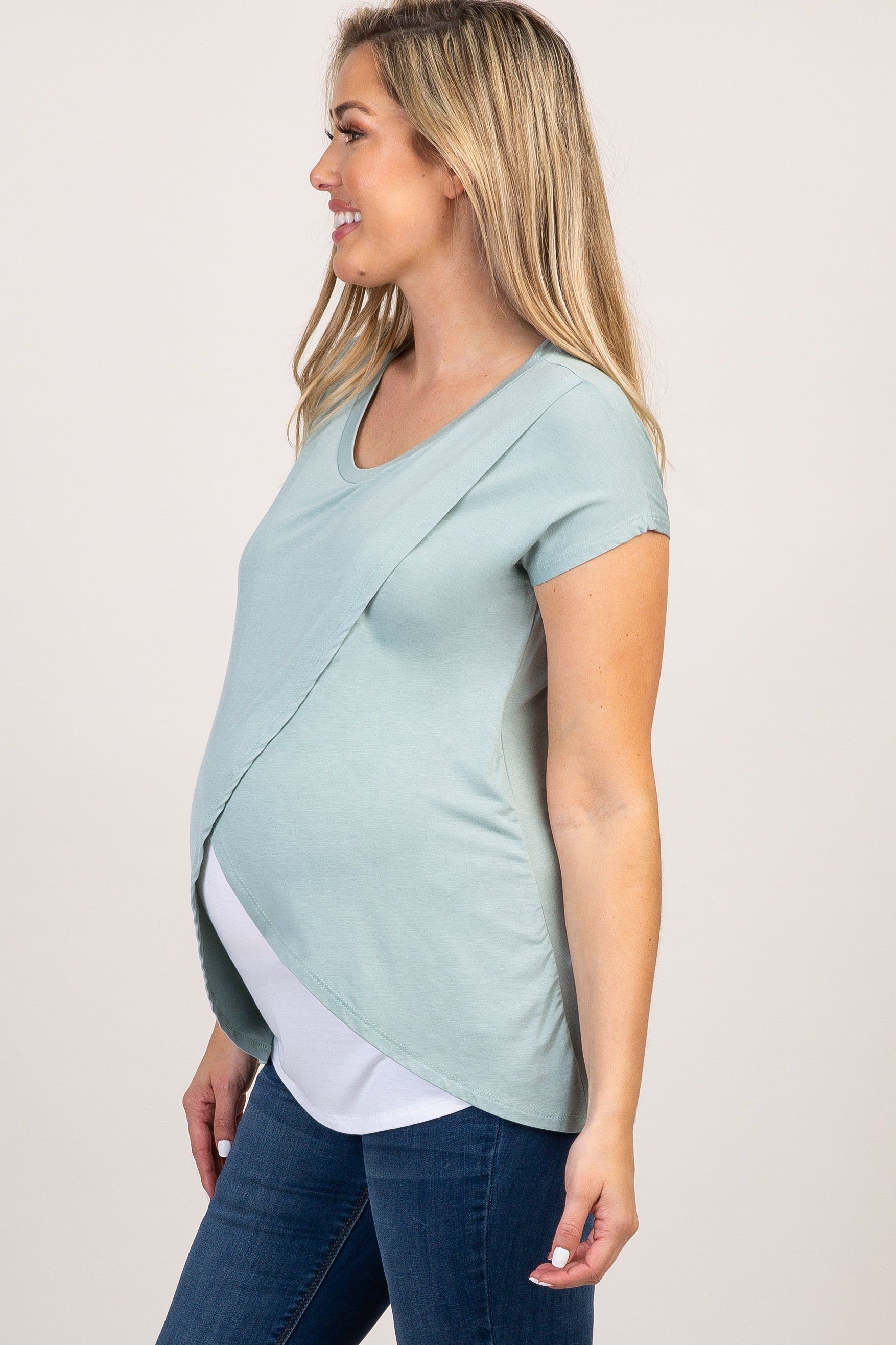 Sage Green Layered Wrap Front Maternity/Nursing Top sold by Pinkblush product image thumbnail 2
