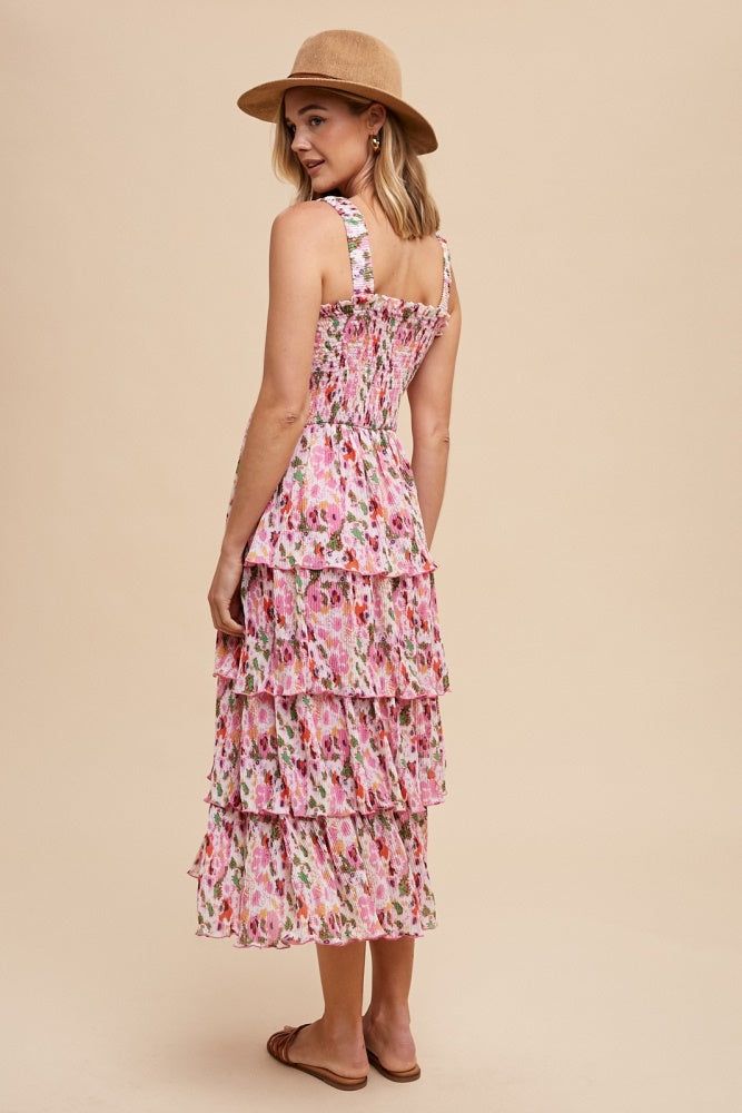 Pink Multi Floral Printed Pleated Tiered Strap Dress sold by Pinkblush product image thumbnail 3