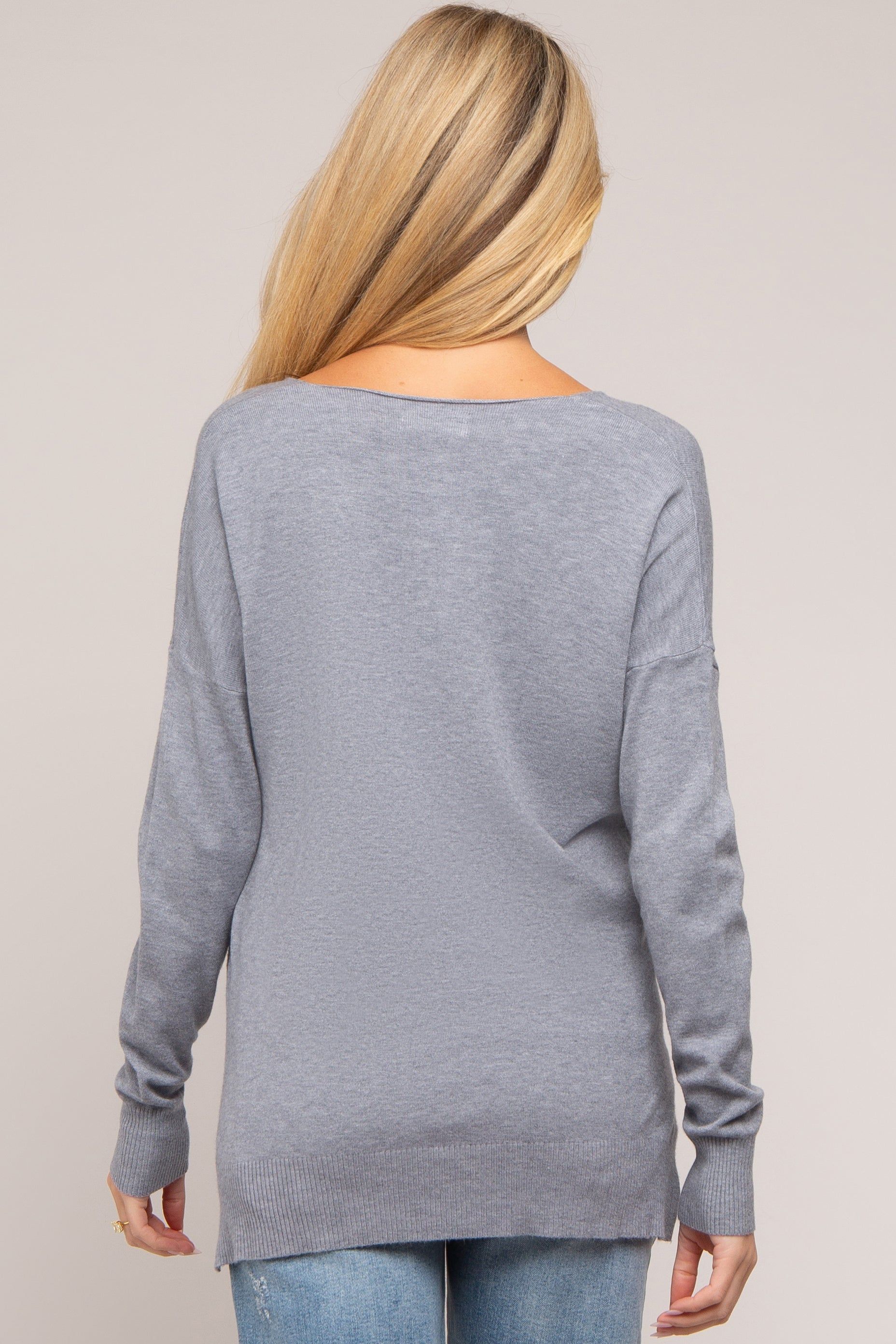 Heather Grey Long Sleeve Side Slit Maternity Sweater sold by Pinkblush product image thumbnail 4