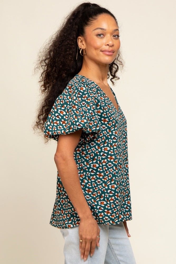 Forest Green Animal Print Puff Sleeve Top sold by Pinkblush product image thumbnail 2