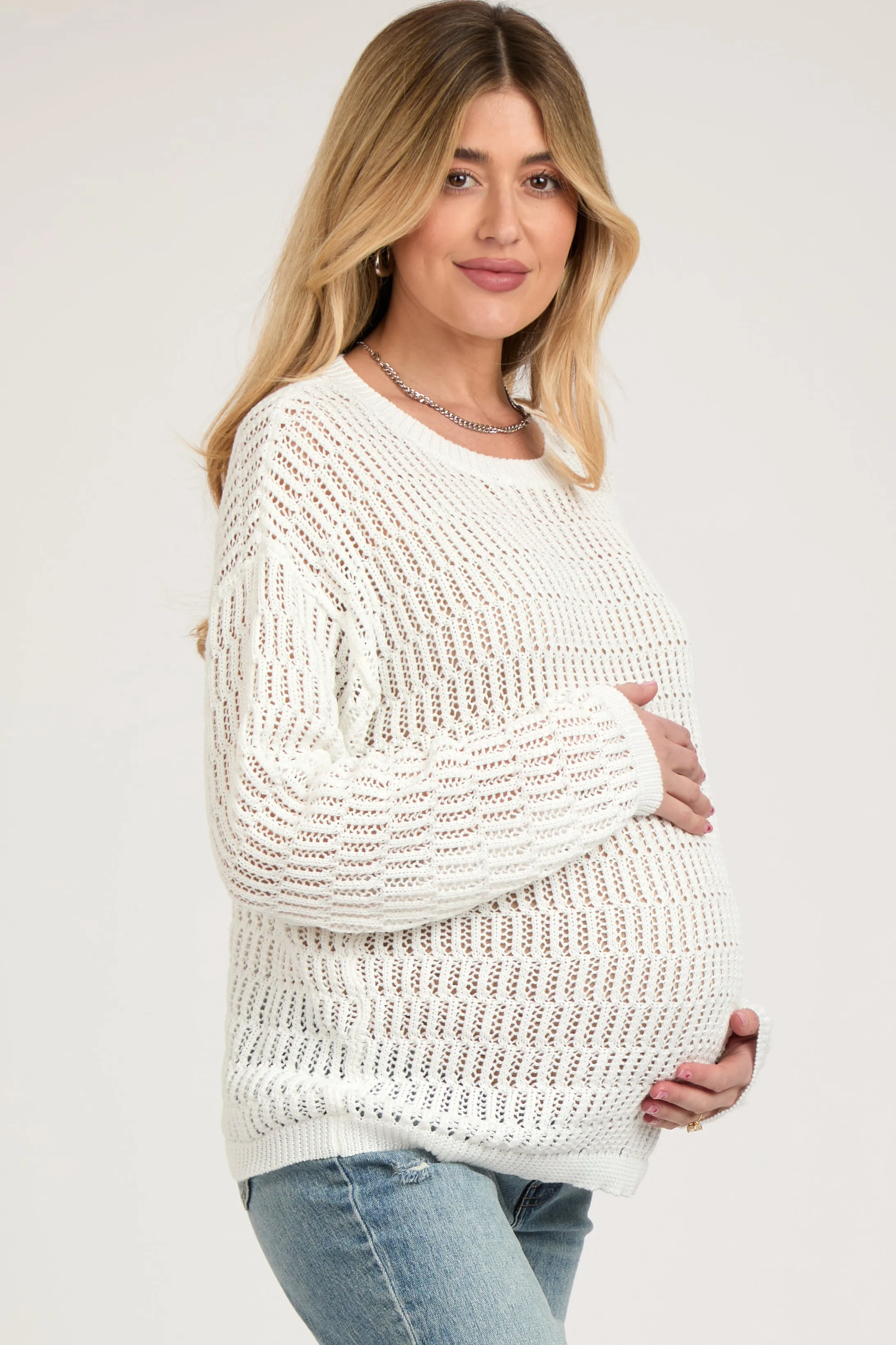 White Open Knit Maternity Sweater sold by Pinkblush product image thumbnail 3