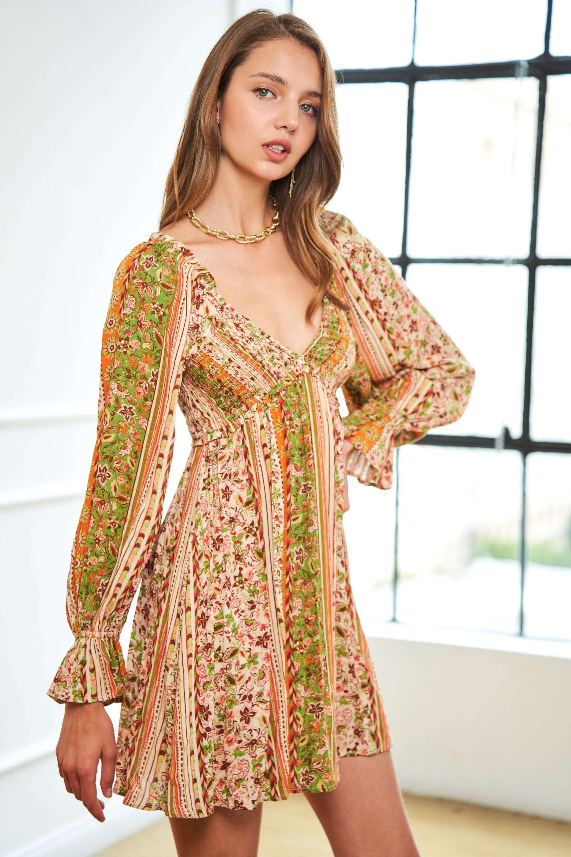 Green Floral Mini Dress sold by Pinkblush product image thumbnail 2