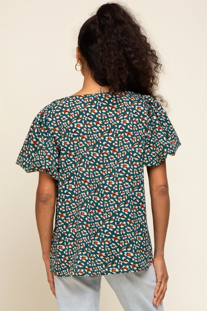 Forest Green Animal Print Puff Sleeve Top sold by Pinkblush product image thumbnail 3