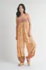 Yellow Floral Border Print Smocked Shoulder Tie Maternity Jumpsuit sold by Pinkblush