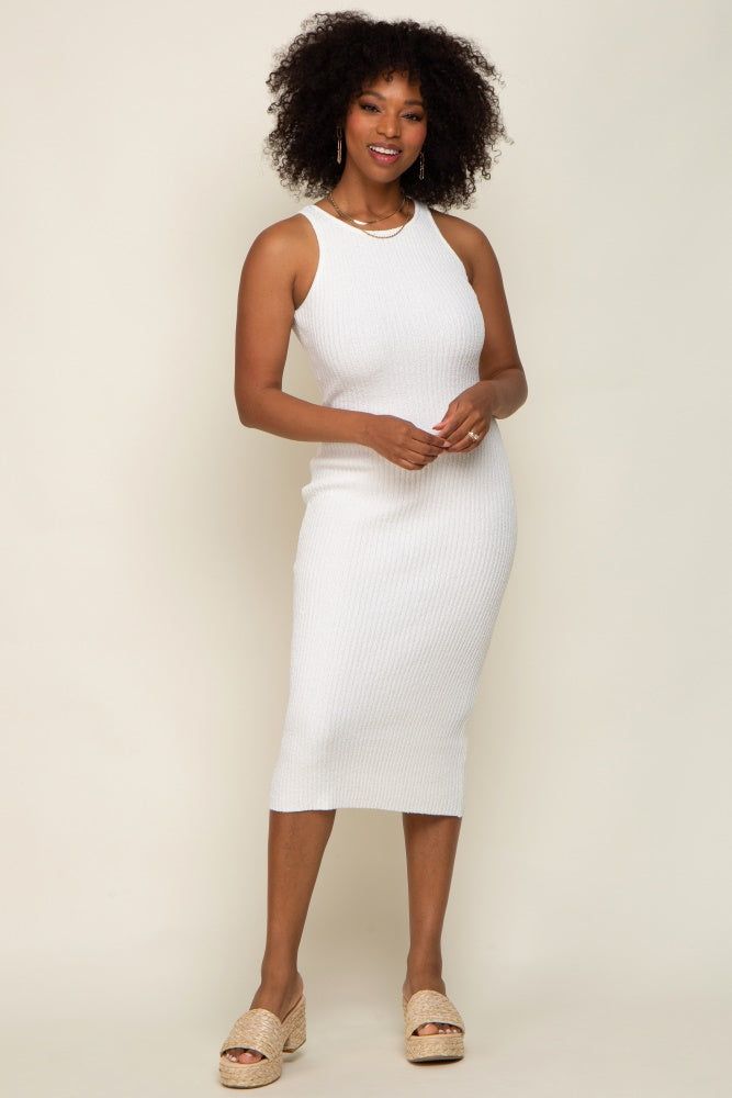 Ivory Sleeveless Ribbed Knit Fitted Midi Dress sold by Pinkblush product image thumbnail 4
