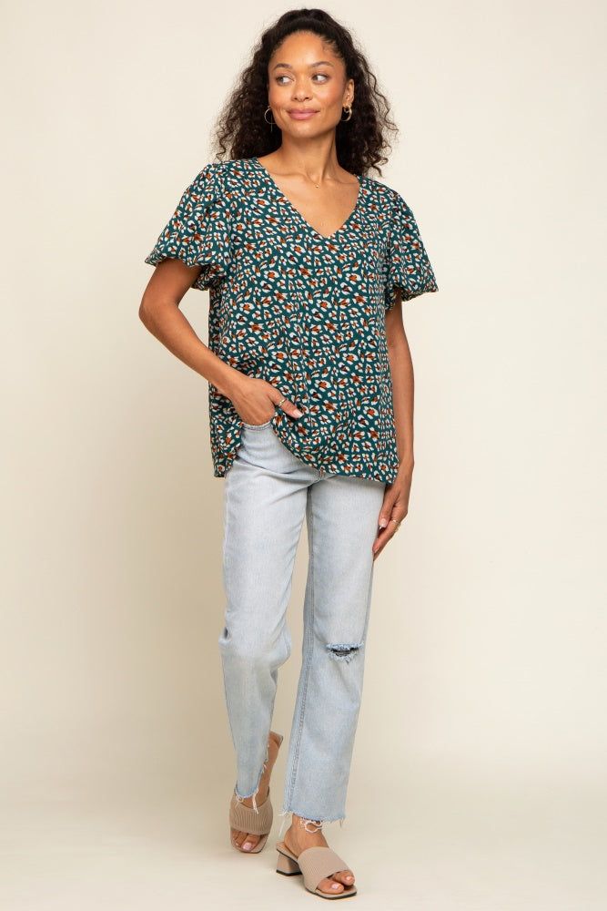Forest Green Animal Print Puff Sleeve Top sold by Pinkblush product image thumbnail 4
