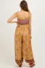 Yellow Floral Border Print Smocked Shoulder Tie Maternity Jumpsuit sold by Pinkblush