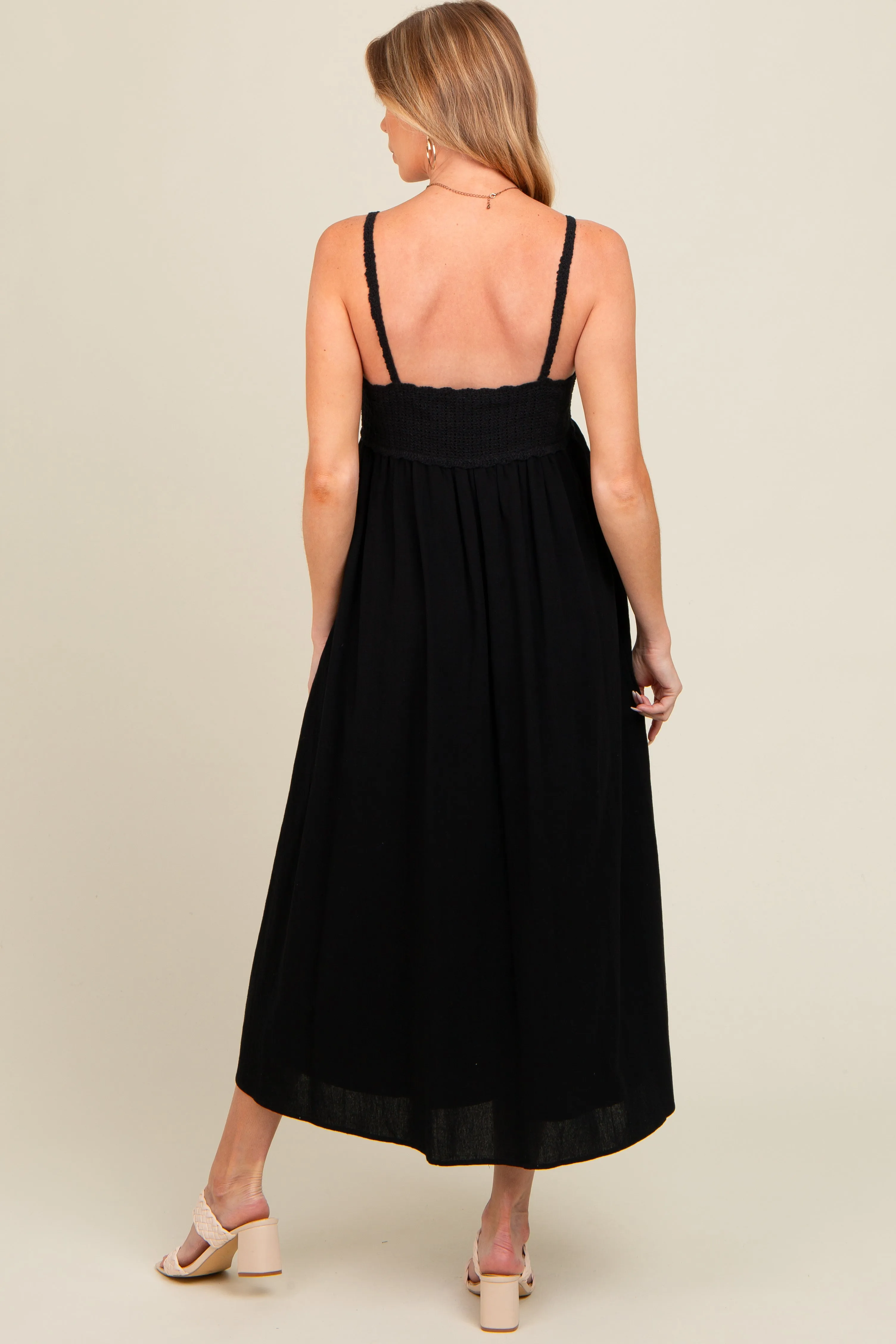 Black V-Neck Crochet Top Maternity Midi Dress sold by Pinkblush product image thumbnail 4