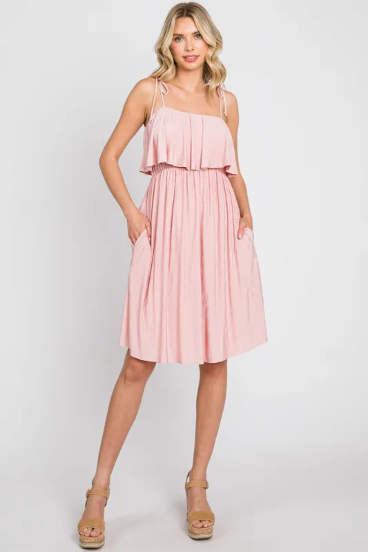 Light Pink Ruffle Overlay Shoulder Tie Dress made by Pinkblush