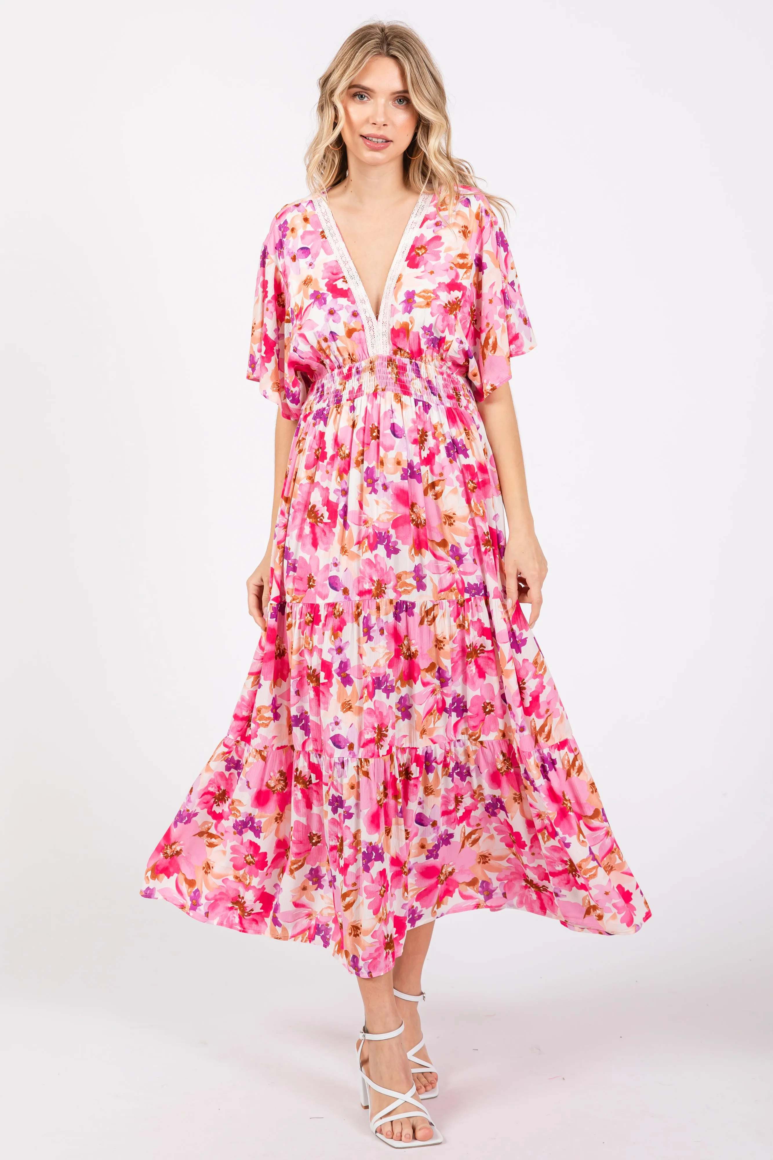 Fuchsia Multi-Color Floral Tiered Maternity Maxi Dress sold by Pinkblush product image thumbnail 4