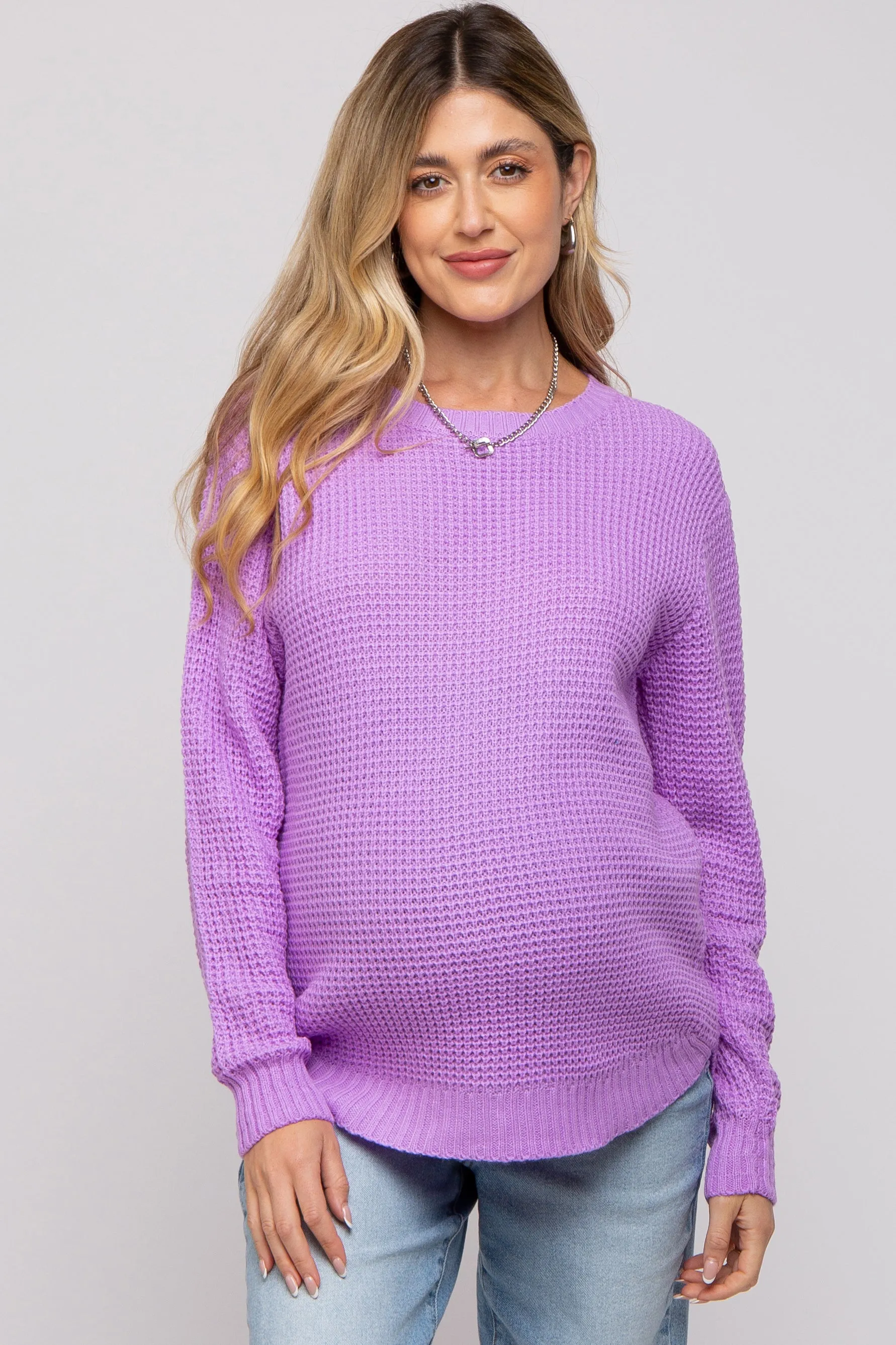 Lavender Waffle Knit Round Hem Maternity Sweater sold by Pinkblush